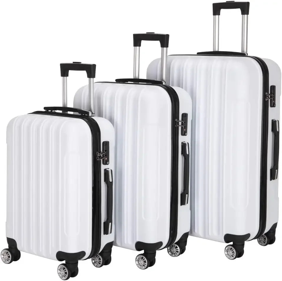 Set of 3 Hardside Carry on Suitcase Sets with Spinner Wheels & TSA lock, Portable Lightweight ABS Luggages for Travel, Business