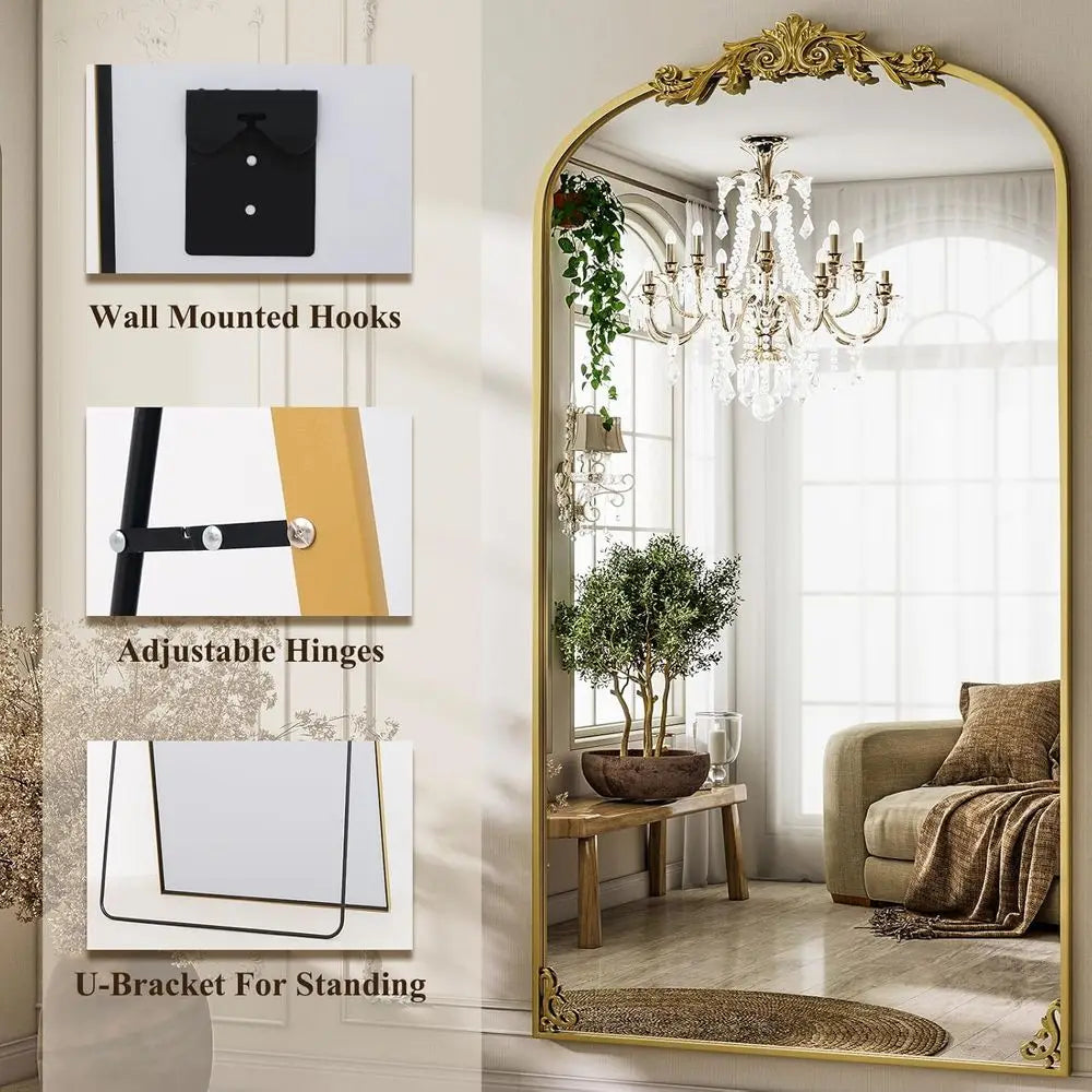 Oversized Vintage Mirror - 72"x 44" ull Length Mirror Large Carved Arched Mirrwith Metal e Baroque ull Body or Bathroom/Living R
