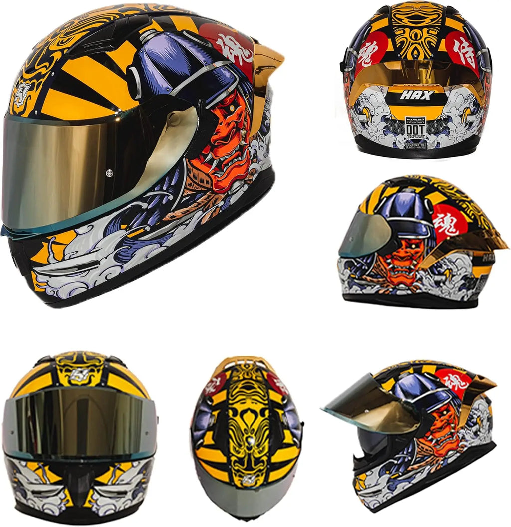 Obsidian Full Face Dual Visor Adult Motorcycle Helmet for Motorbike Street Bike with Pinlock Ready DOT Approved Samurai Gold S
