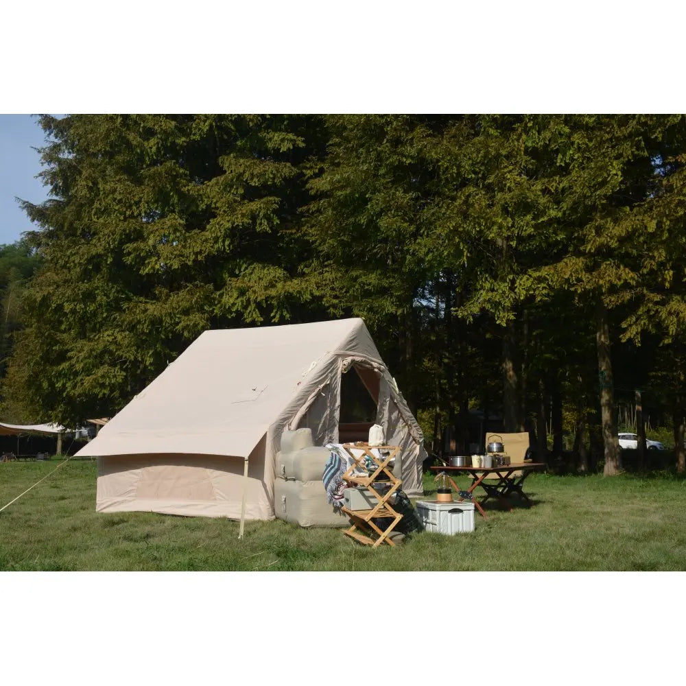 Inflatable Camping Tent Easy Setup 4 Season 4-6P Waterproof Windproof Beige Glamping Tent