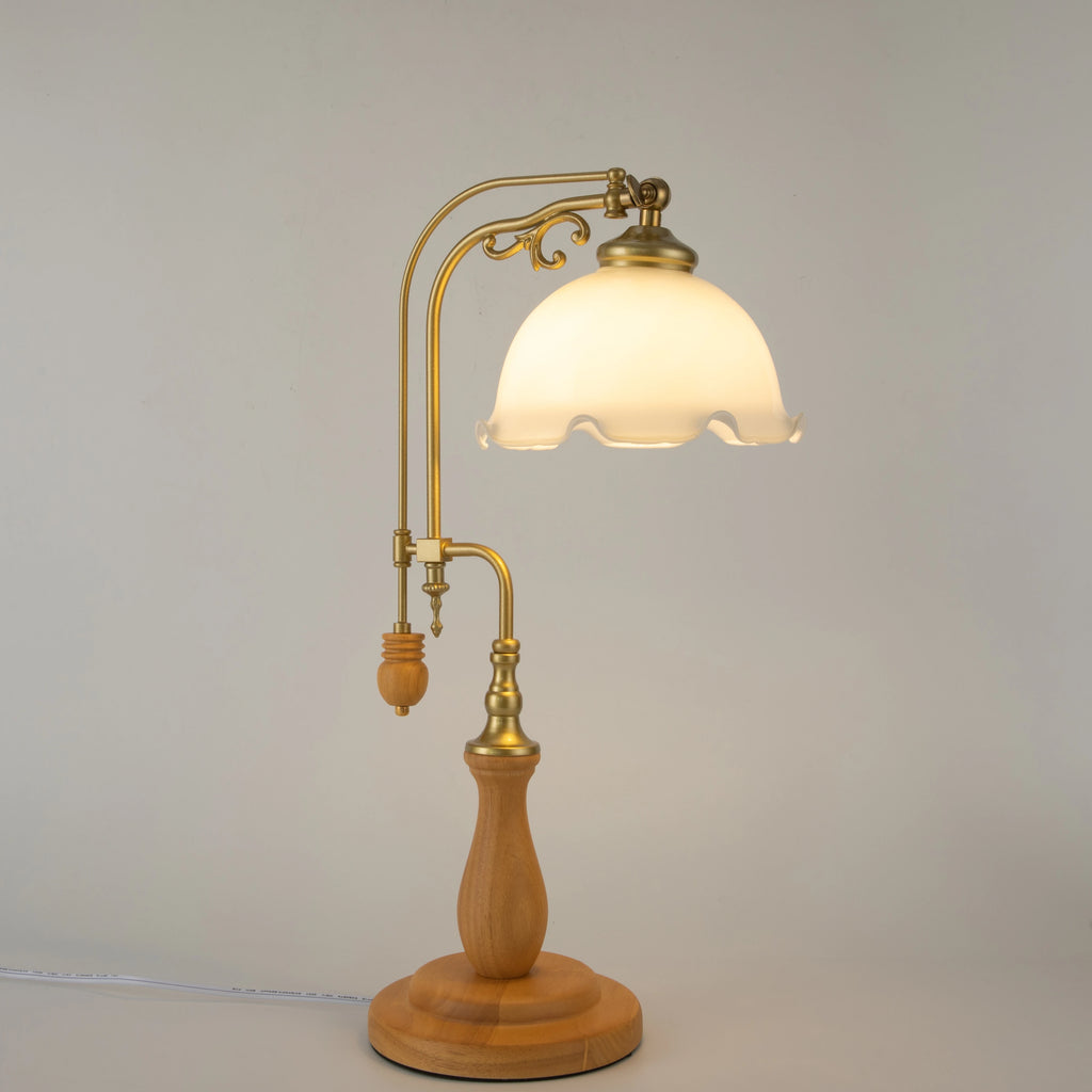 Retro Flower Table Lamp Bedroom Bedside Flower Night Light Glass Lampshade