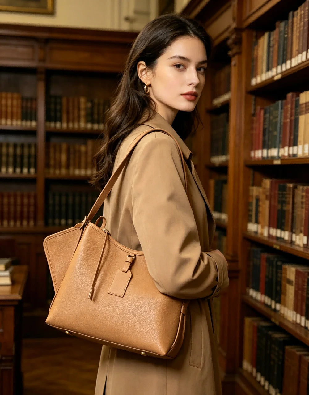 Casual Light Brown Soft Leather Tote Bag for Women Large Capacity Shoulder Purse for Work Commute and Weekend Trips