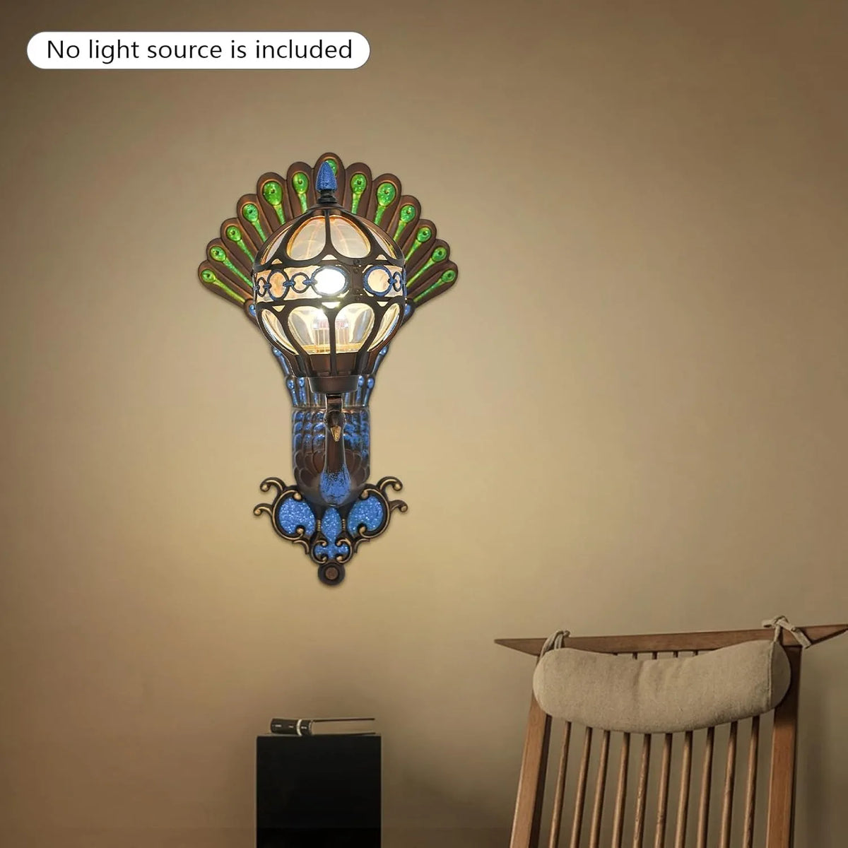 Peacock Wall Light, Antique Vintage Wall Sconce Light 21'' Waterproof Fixture Art Decor Phoenix Wall Lamp Exterior Porch Light F