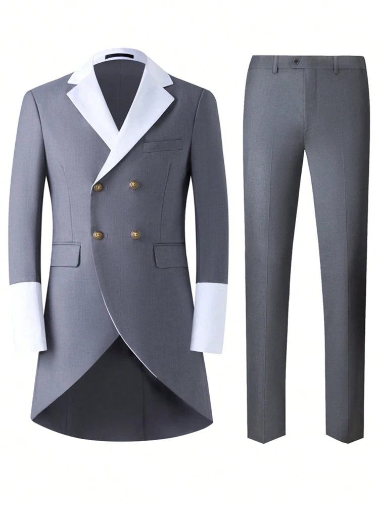 Men's Tailcoat Suit，Mens Suits 2 Piece Slim Fit Double-breasted Swallow Tail Coat for Proms,Concert,Wedding