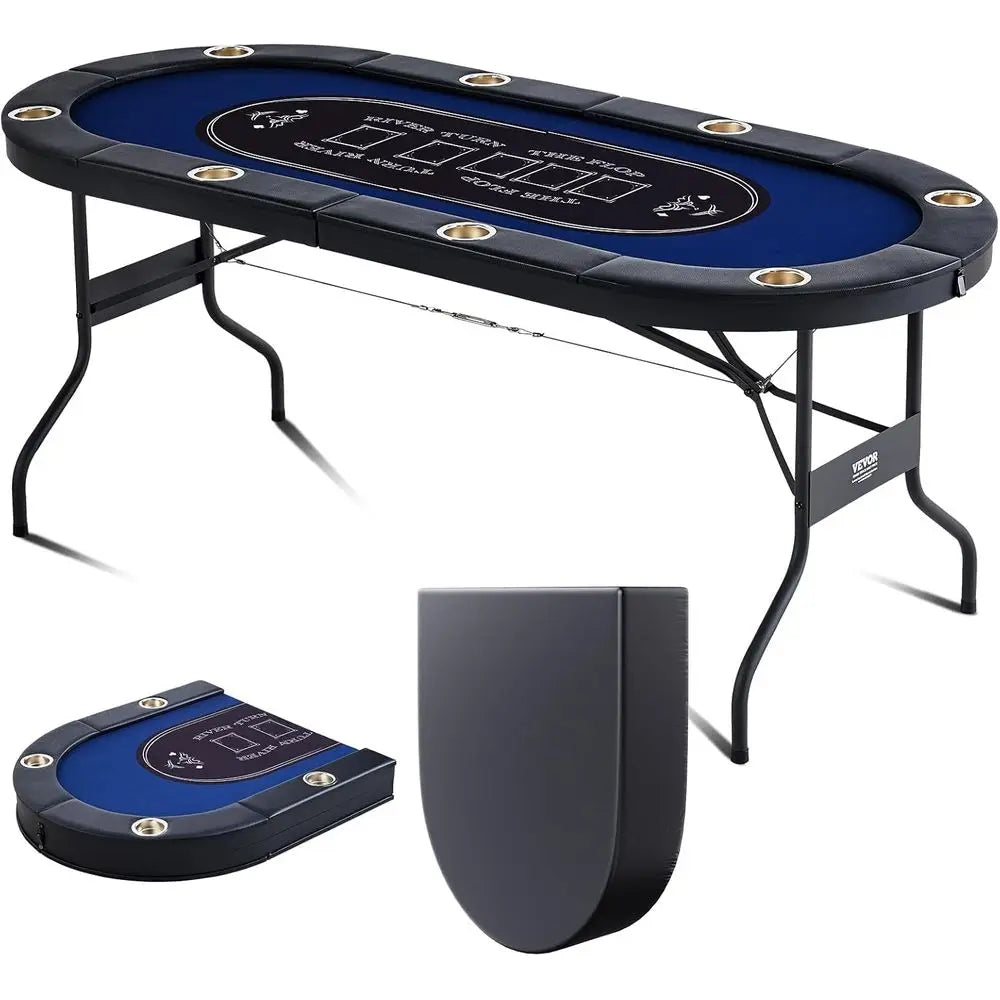 8-Player Poker Table, Portable Folding Card Game Table, Casino-Style Leisure Table with Padded Rails and Stainless Steel Cup Hol