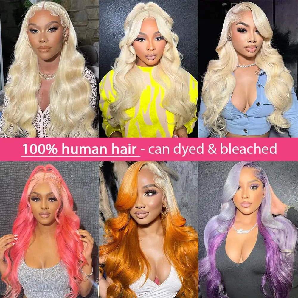Lemoda 613 13x4 Full Lace Frontal Human Hair Wig 200 Density Body Wave HD Transparent Lace Wig Pre Plucked 15A Virgin Blonde