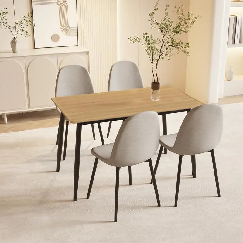 Modern Minimalist Wood Grain Dining Table and Chair Set, 4-Piece Kitchen Table Set, Sturdy & Durable Design, Easy Assembly,