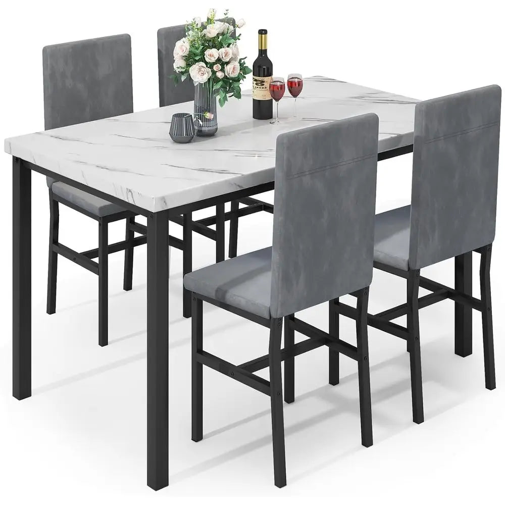 5-Piece Dining Table Set or 4 with aux Marble Top & Velvet Chairs, Space Saving ern Kitchen Table Set or Small Spaces, Aparents