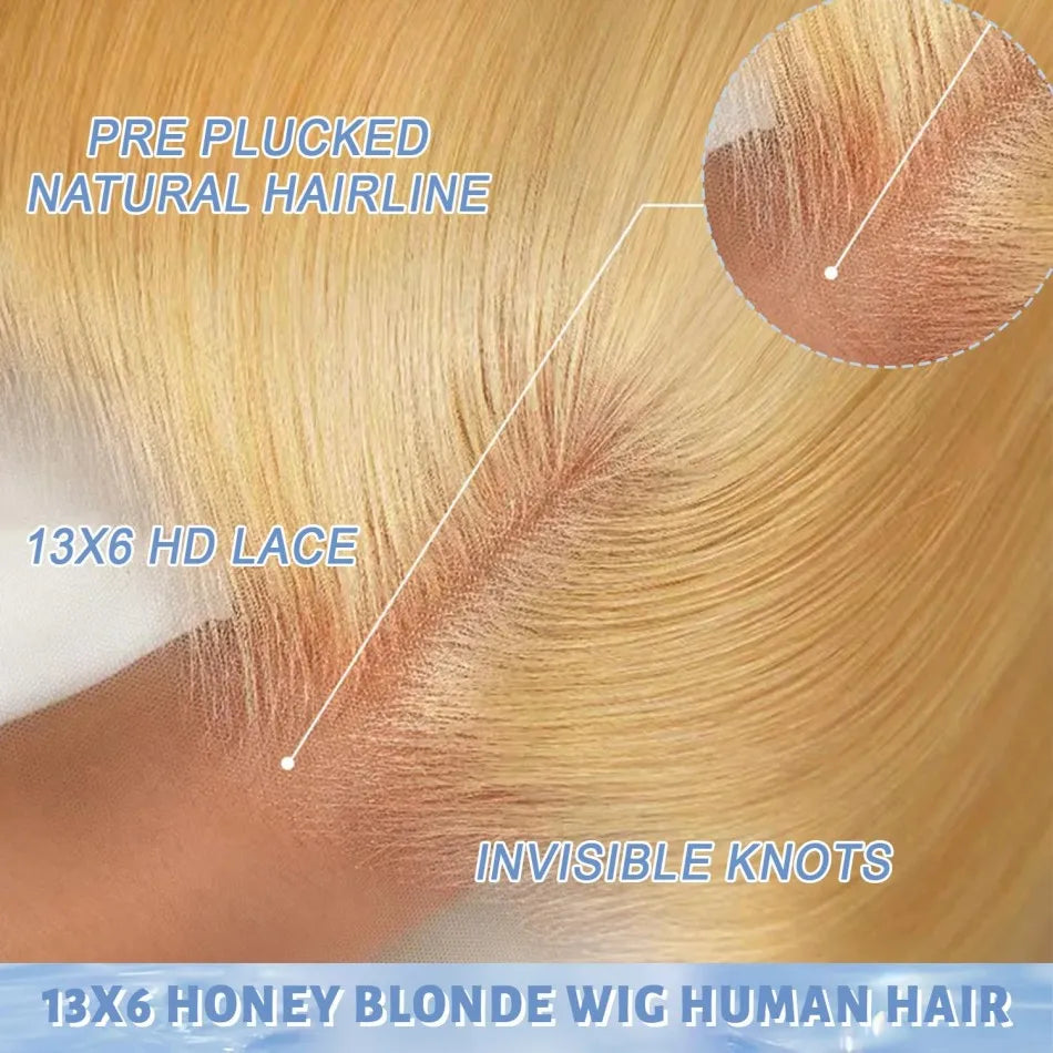 Honey Blonde 13X6 Hd Lace Frontal Wigs Body Wave Human Hair Wigs 250 Density Preplucked Brazilian Hair 27 Colored Lace Front Wig
