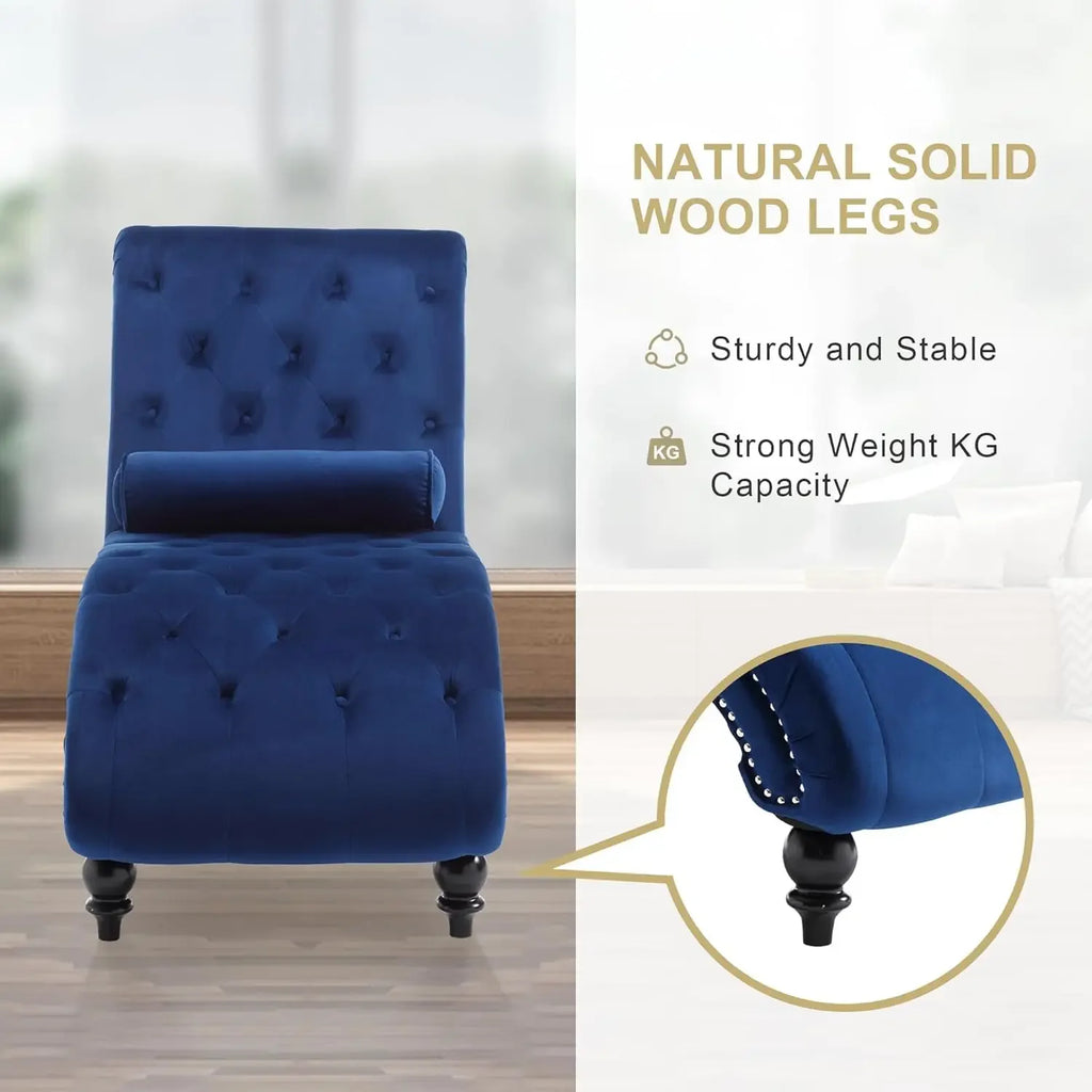 Velvet Button-Tufted Chaise Lounge Chair Indoor Comfortable Seating with Pillow Upholstered Customizable for Bedroom Living Room