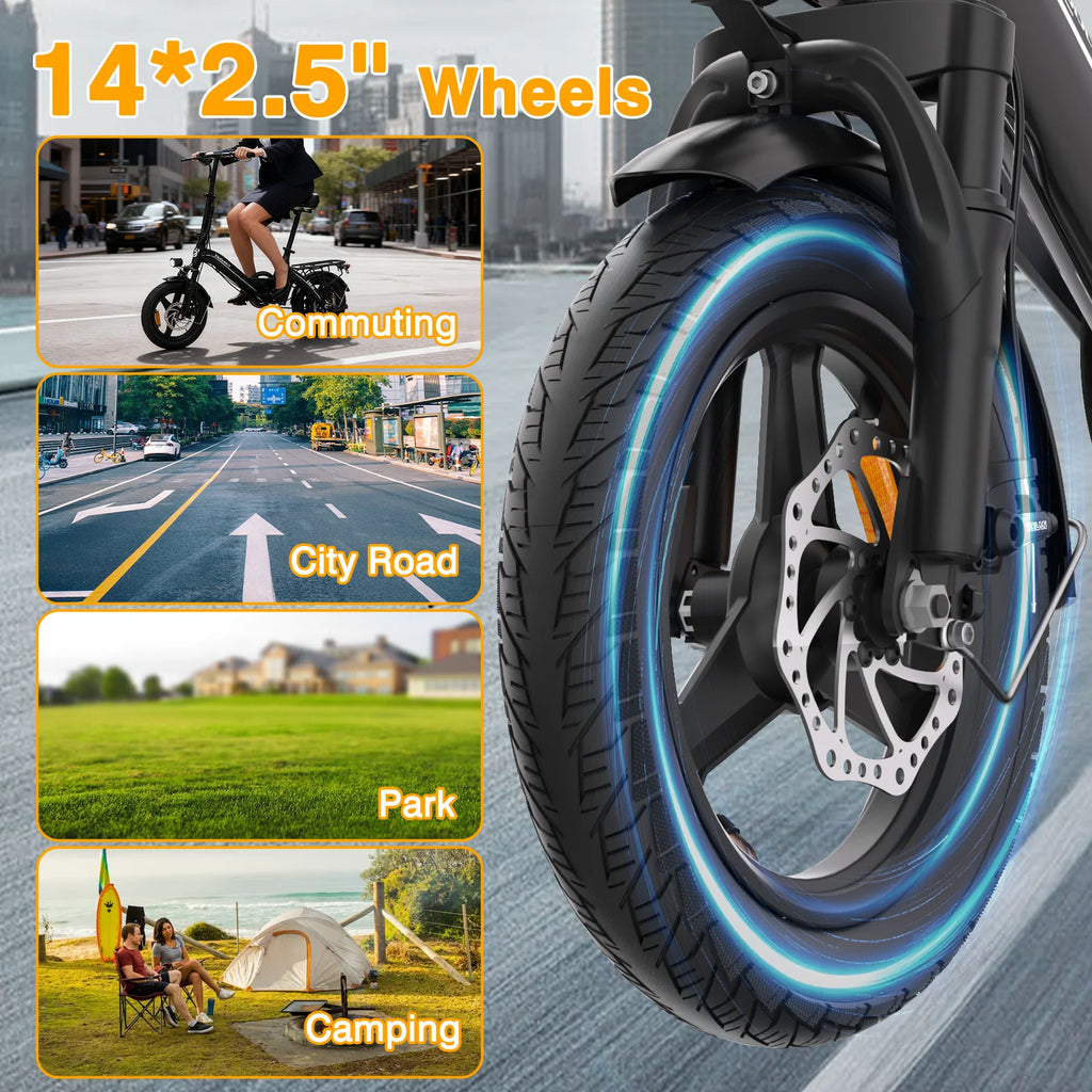 Bodywel T16Pro 14" Folding Electric Bike for Adults, 36V 10.4Ah Removable Battery, UL Commuter EBike with Dual Disc Brakes