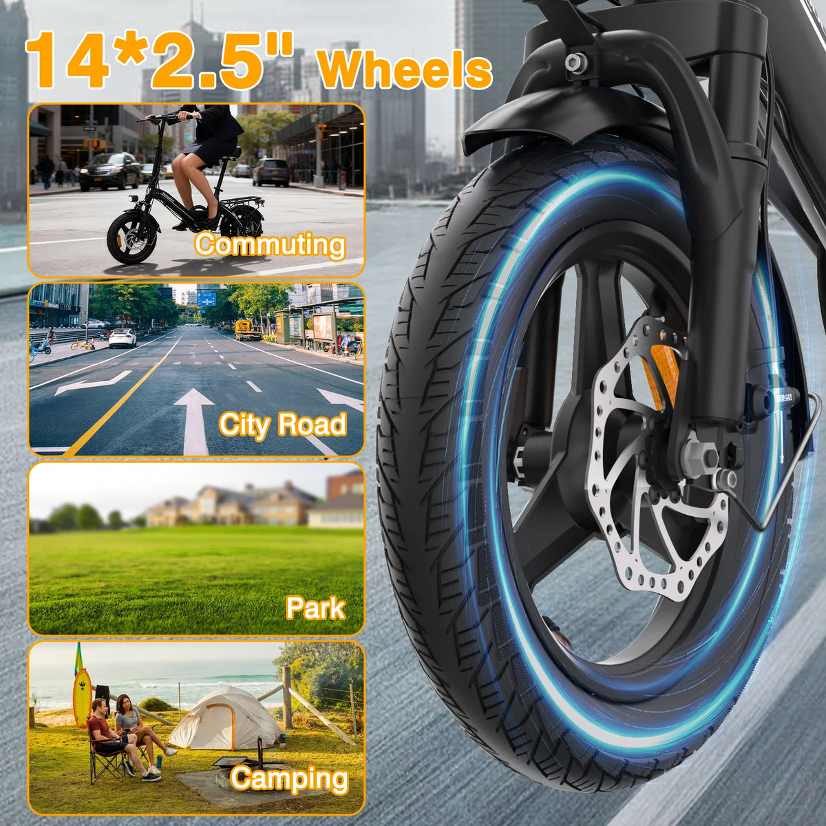 Bodywel T16Pro 14" Folding Electric Bike for Adults, 36V 10.4Ah Removable Battery, UL Commuter EBike with Dual Disc Brakes