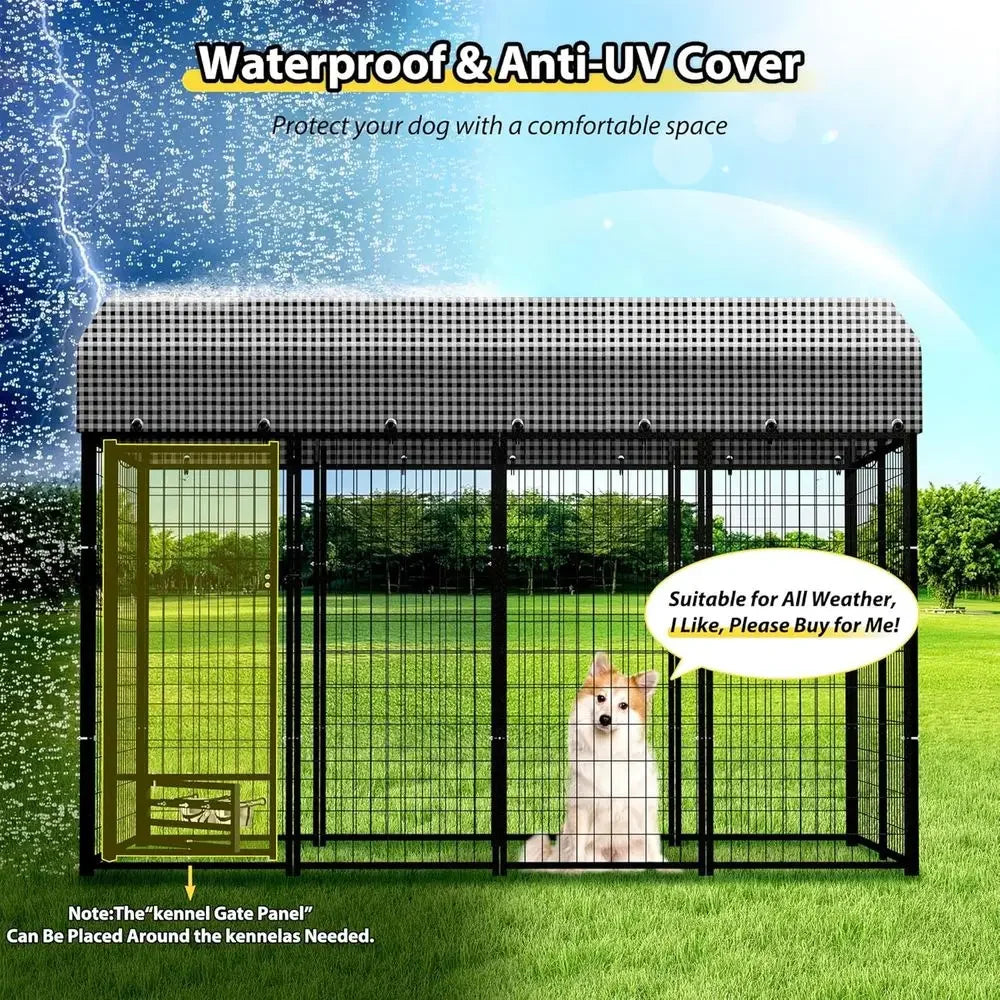 8'x4'x6' Outdoor Dog Kennel with Roof Cover - Heavy Duty Steel Playpen for Large Dogs