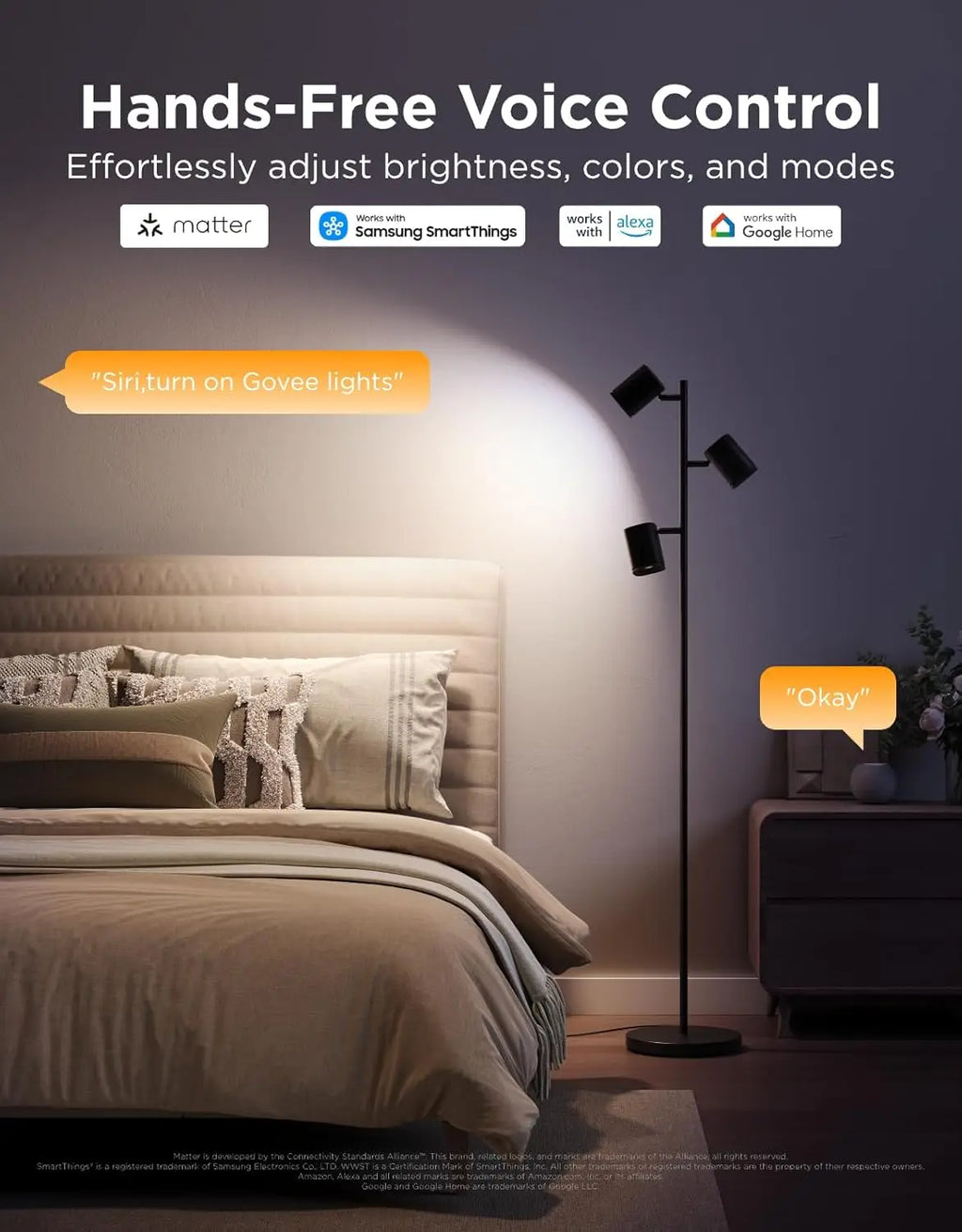 Smart Tree Floor Lamp with Matter, 3 Rotatable Lights, 64 Dynamic Scenes, Music Sync for Living Room