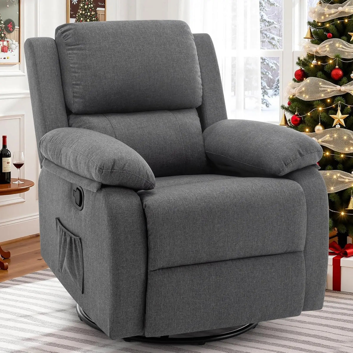 360 Swivel Rocker Recliner Chair Upholstered Fabric Glider Nursery Small Space Grey, Customized
