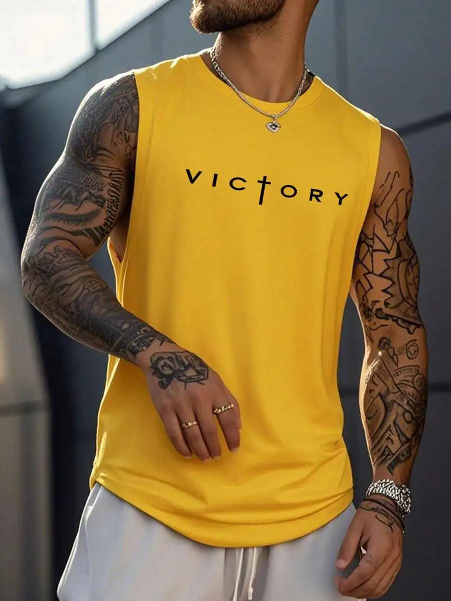 Men's Loose Fit Letter Print Tank Top, Summer Casual Sleeveless Top