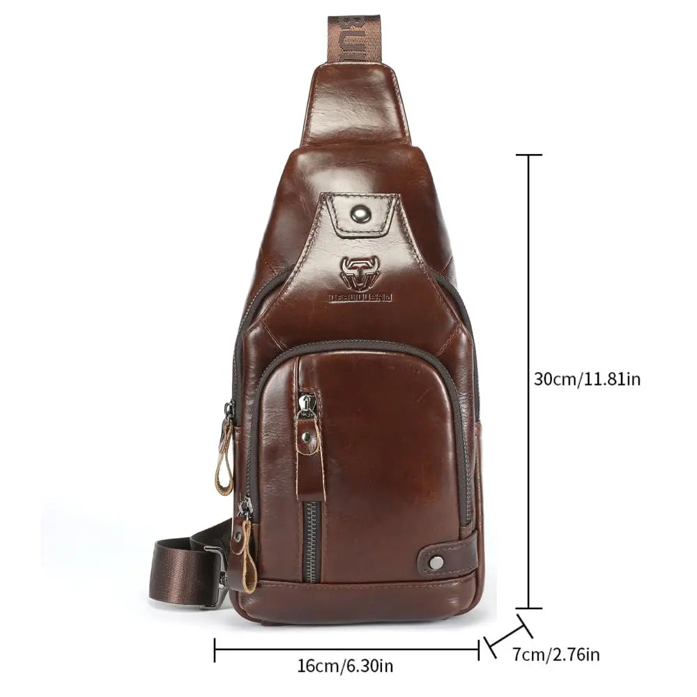 Sling Bag for Men Genuine Leather Chest Bag Crossbody Backpack Travel Hiking Outdoor Sports