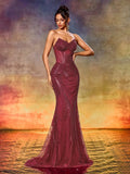 Elegant Strapless Beaded Mermaid Evening Gown For Formal Party Wedding Guest