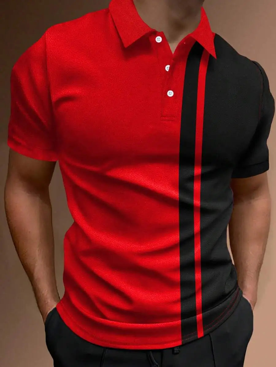 Men's Colorblock Contrast Stripe Polo Shirt - Black & Beige