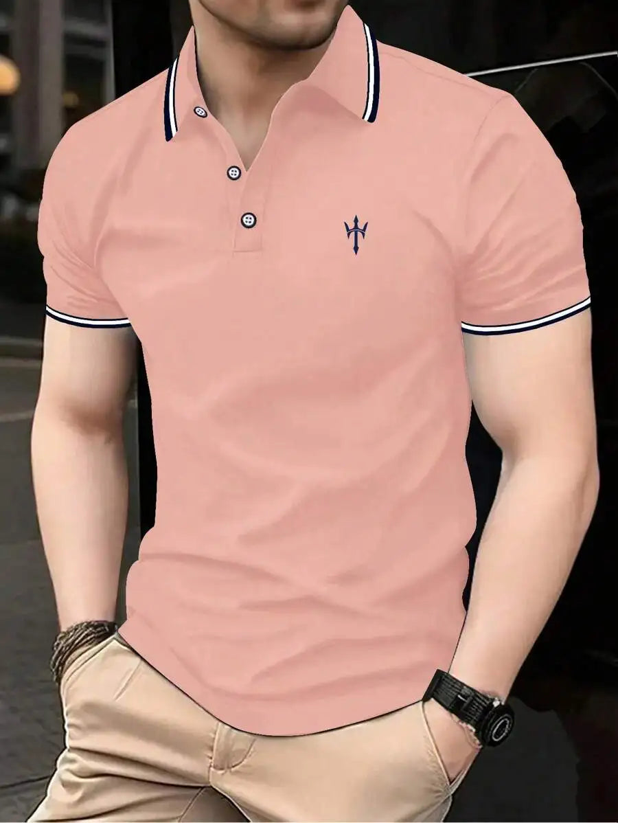 Men's Navy Blue Casual Short Sleeve Polo Shirt with Contrast Trim