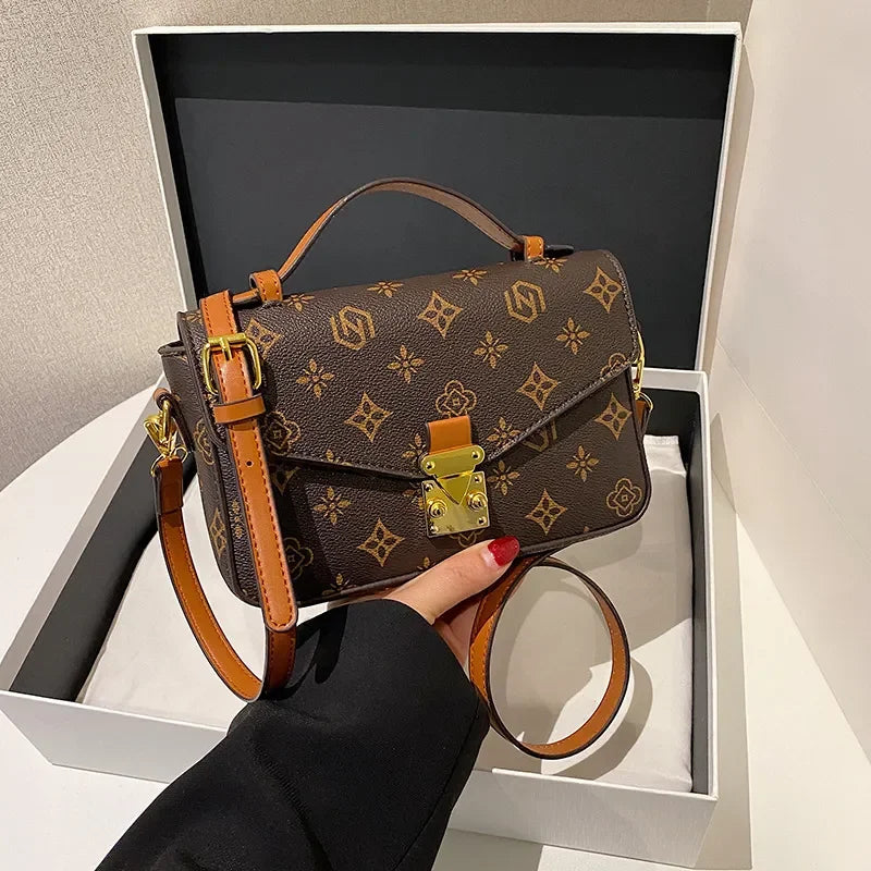 DesignerCurated Square Bag Women's Crossbody Purse  Artistic Floral Print Shoulder & Top Handle Bag with Textured Vegan Leather