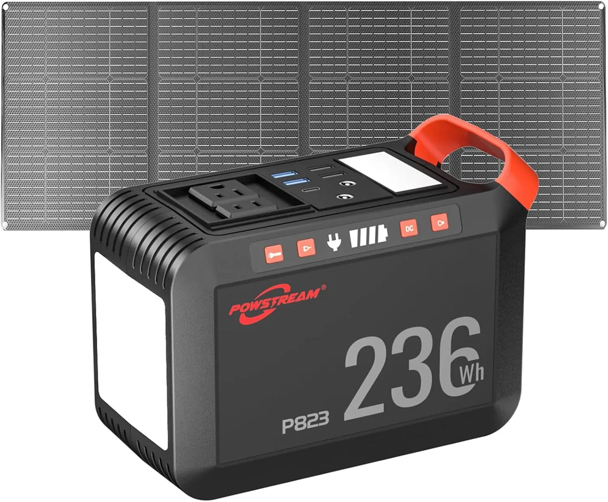 300W Portable Solar Generator with 236Wh Battery and 60W Foldable Panel - Pure Sine Wave for Camping, Emergency, Home Use