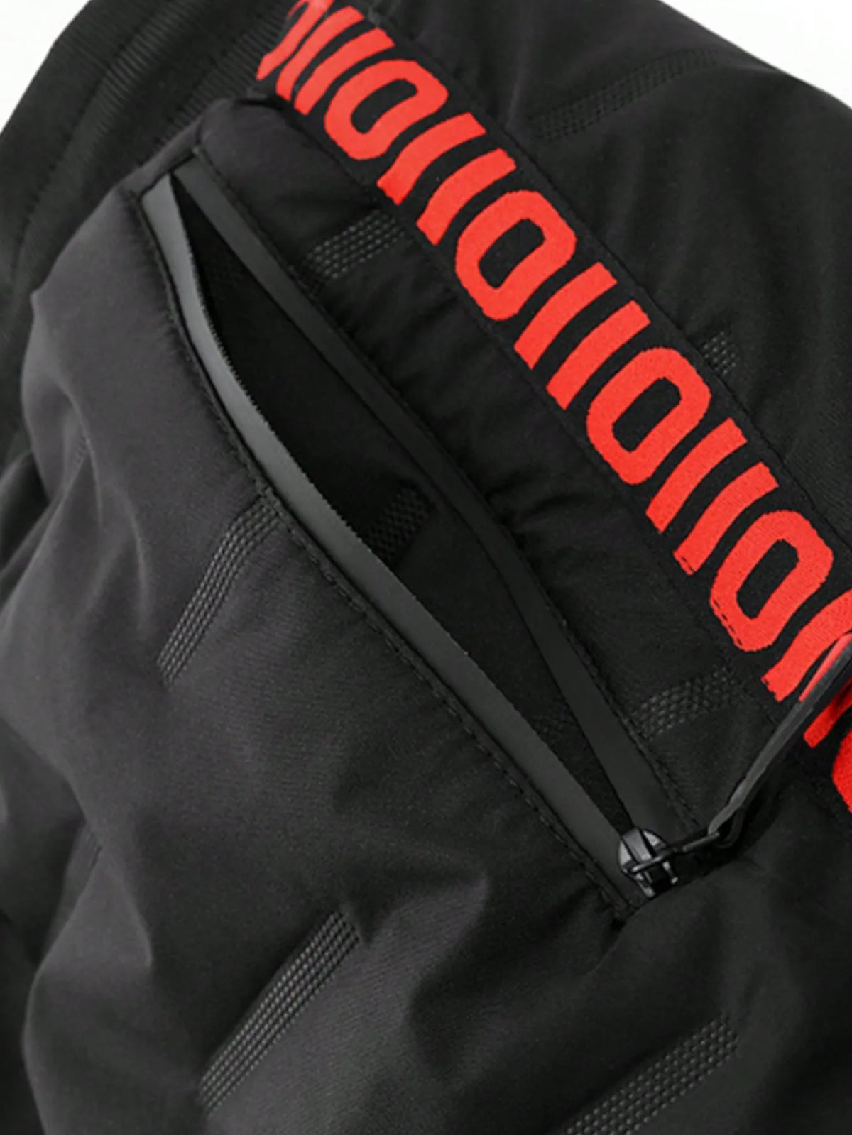 Men's Black Thermal Lined Drawstring Pants with Red Graphic Print