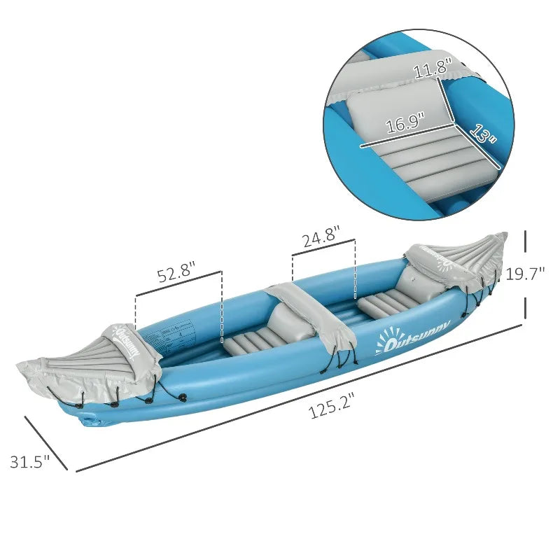 Inflatable Kayak 2 Person Tandem Fishing Kayak Set with 2 Aluminum Paddles Pump Repair Kit Foldable Portable Lightweight 400 lbs