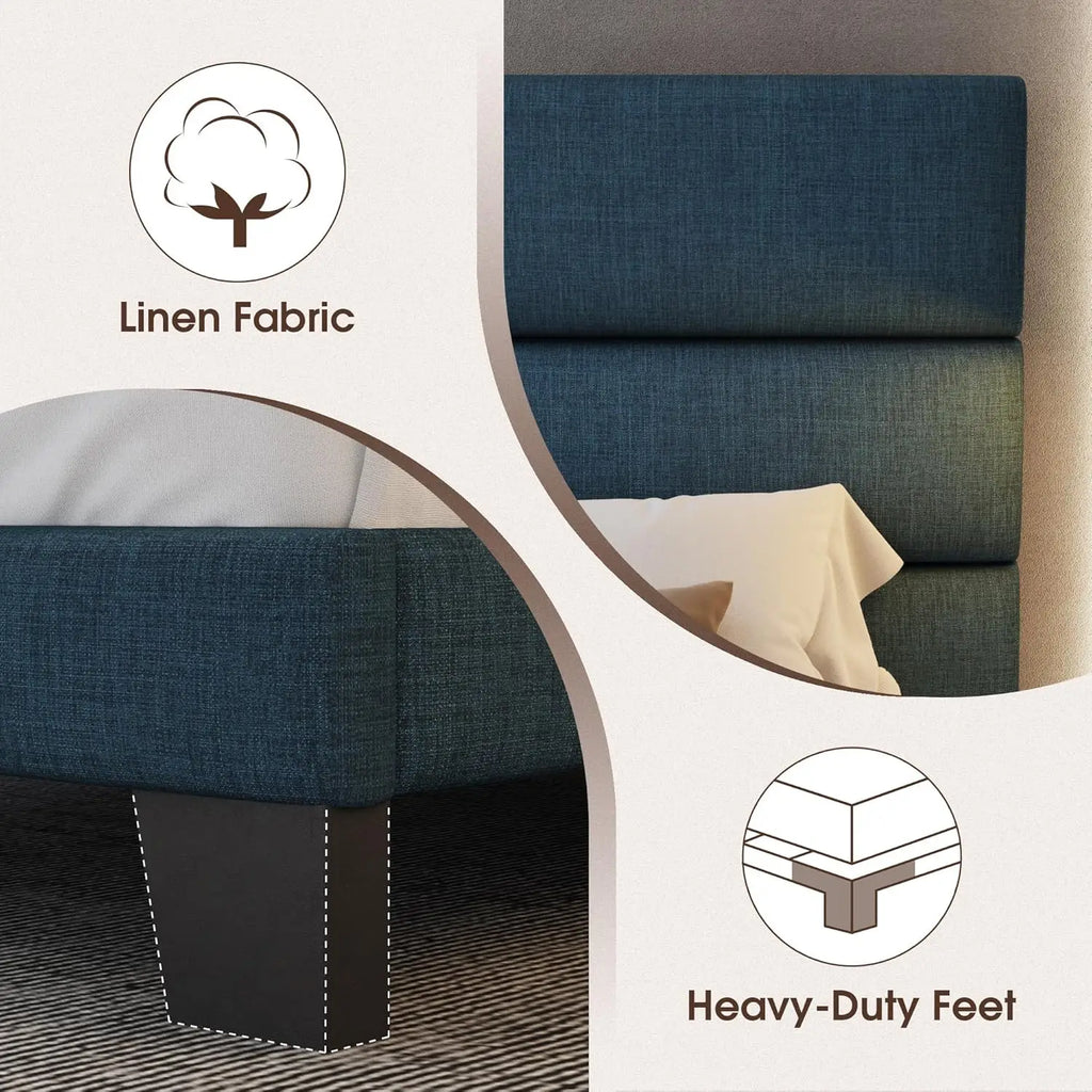 King Upholstered Platform Bed Frame with Linen Headboard & Wooden Slats Heavy Duty No Box Spring Easy Assembly, Customized