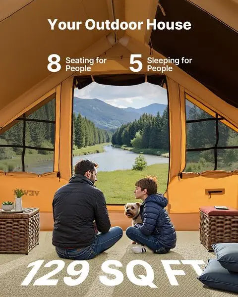Luxury Inflatable Camping Tent 5-8 Person Easy Setup Blow Up Tent Waterproof Outdoor Family Glamping Tent with Hand Pump