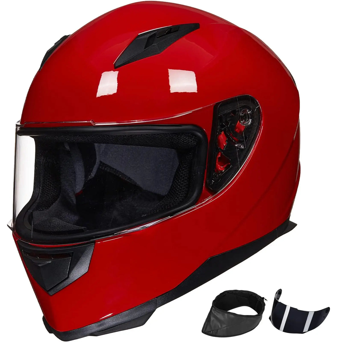 ILM Full Face Motorcycle Street Bike Helmet with Removable Winter Neck Scarf + 2 Visors DOT Model ILM-313 (L, Matte Black)
