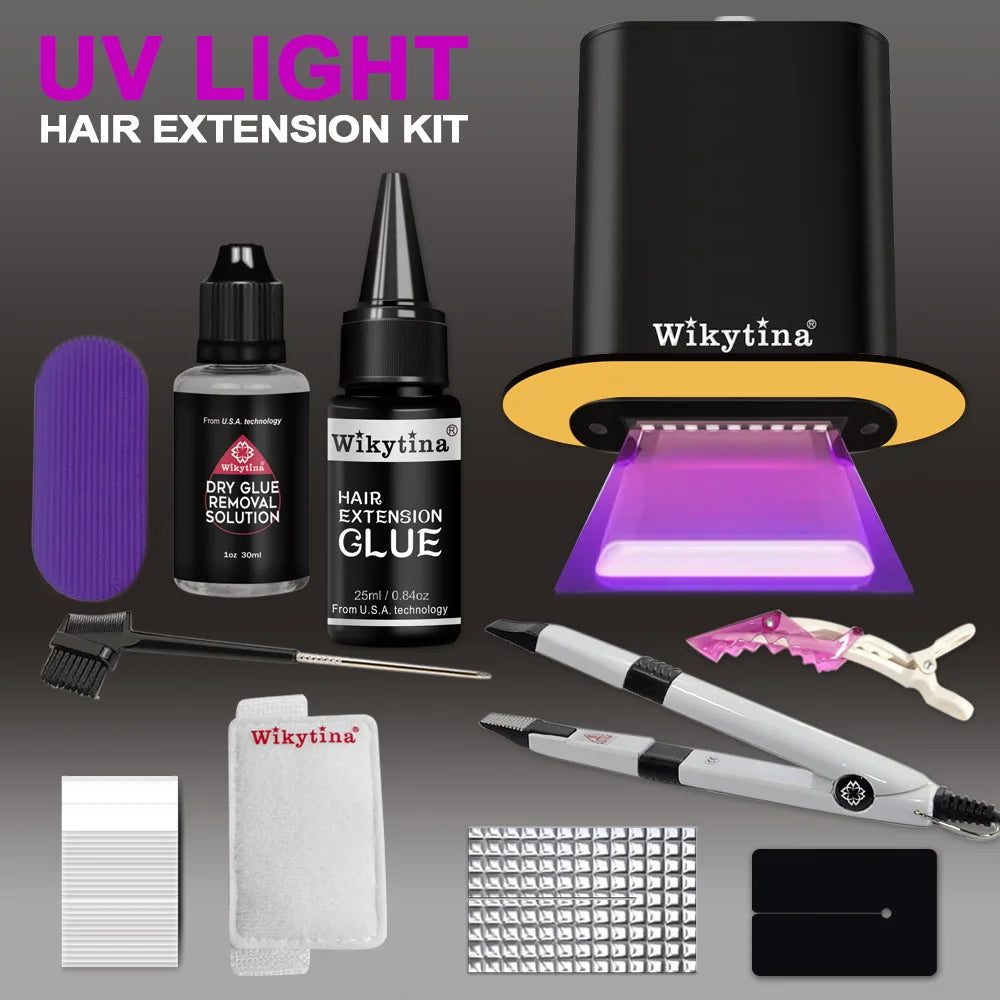 UV Hair Extension glue kit V Light Technology Hair Extension Tools KIT  SET Wig Human Hair Piece salon Fast Grafting connnect