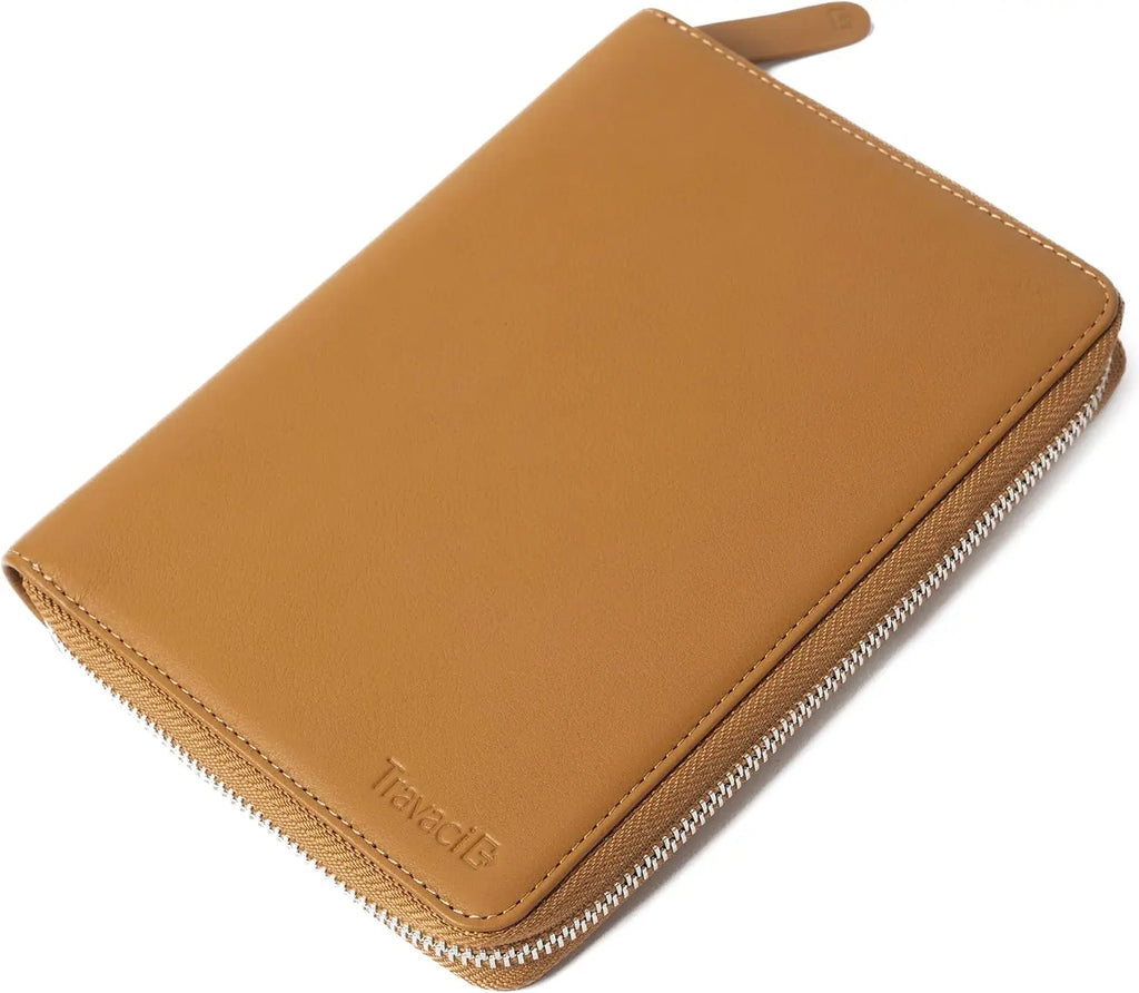 Full Grain Leather Passport Holder for 4, RFID Blocking Travel Organizer - Family Wallet in Camel