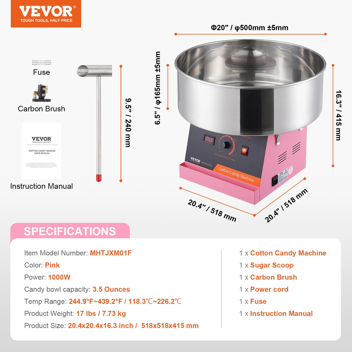 SucceBuy Electric Cotton Candy Machine Candy Floss Maker Commercial Cotton Candy Machine w/ Stainless Steel Bowl and Sugar Scoop