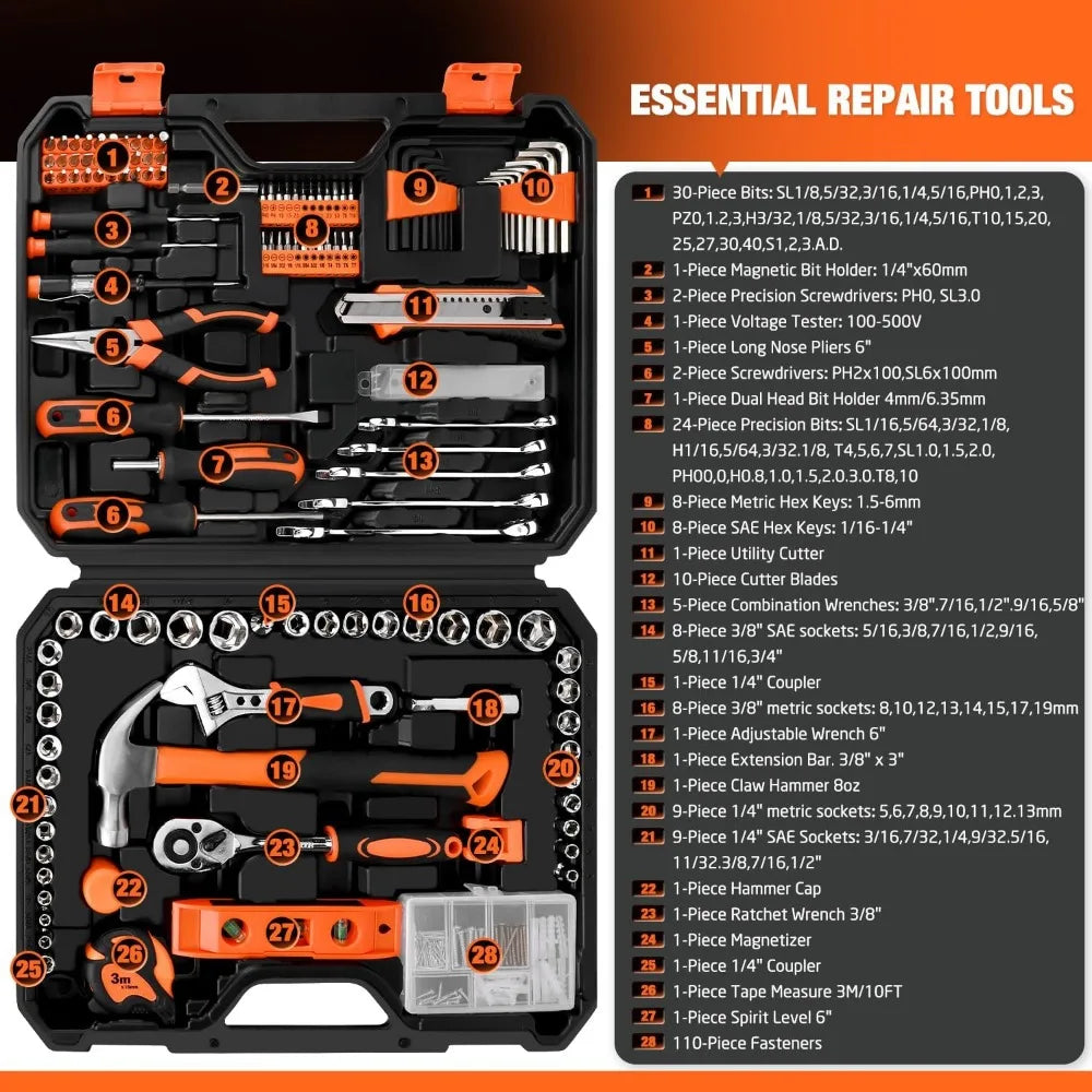 Complete 248 Piece Home Tool Kit for DIY Repairs and Household Projects