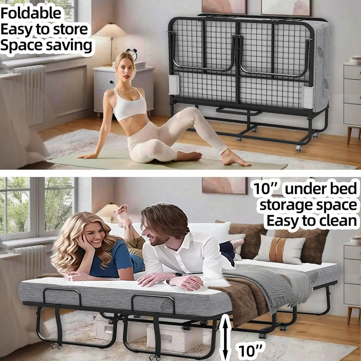 Folding Bed With Mattress Full Size 75 X 54 Inch For Adults Extra Large Foldable Rollaway Portable Fold Up Guest, Customized
