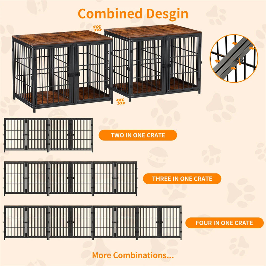 Heavy Duty Wooden Dog Crate Furniture Side Table,Pet Kennel with 4 Doors & Lock Latches for Small/Medium Dogs