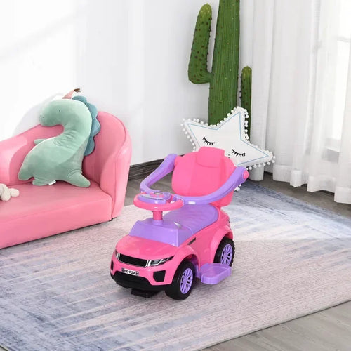 3-in-1 Push Car for Toddlers, Ride-on Stroller with Horn, Music & Light, Safe Bar, Walking Toy for Boys & Girls 1-3 Years Old, P