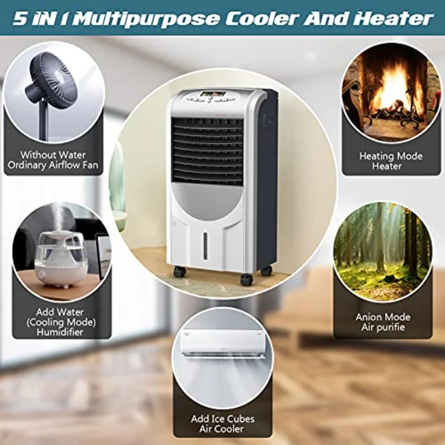Portable Evaporative Air Cooler and Heater with Ice Crystal Box for Indoor Home Office Dorms Humidifier Fan with Remote Control