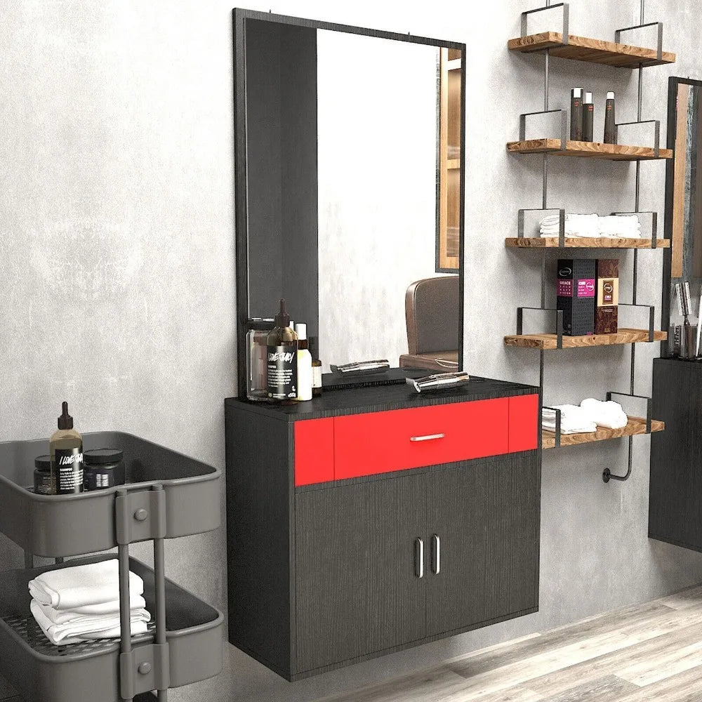Barber Station Wall Mount Salon Hair Styling Beauty Spa Equipment w/Mirror