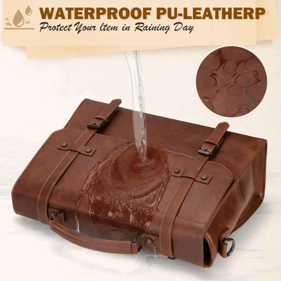 Mens Messenger Bag 17 Inch Waterproof Vintage Leather Laptop Briefcase Large Laptop Bag Satchel Bag Computer Shoulder Bag for Of