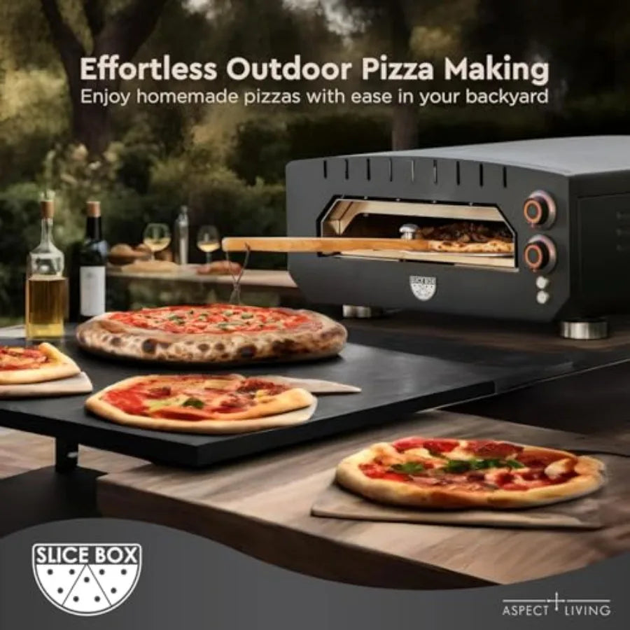 67970 Slice Box Outdoor Electric Pizza Oven for Outdoor Cooking Stainless Steel Construction Black Finish Rapid Heating and Eve