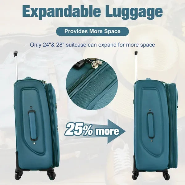 3 Piece Softside Expandable Luggage Set with Duffel Bag, Upright Spinner Wheels, Lightweight Softshell Travel Suitcase Set