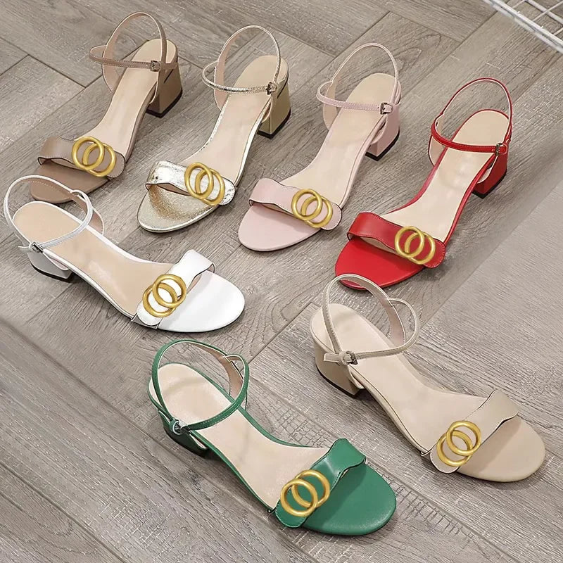 classic high heeled sandals party fashion 100 leather women work shoe designer sexy heels 5cm lady metal belt gg gucciis guccis