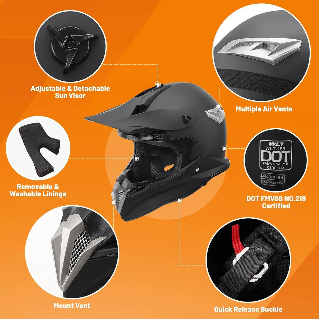 Motocross Full Face Helmet Adult Dirt Bike UTV Off-Road Helmet Goggles Gloves and Face Mask Matte Black Motorcycle Accessories
