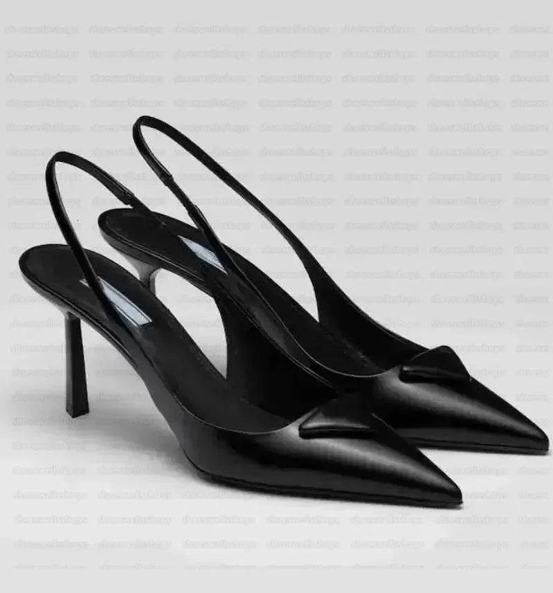 shoe designer woman heel slingbacks high heels loafers womens Sandals ballet flat Dress Shoes 7.5CM heels Black Brushed leather
