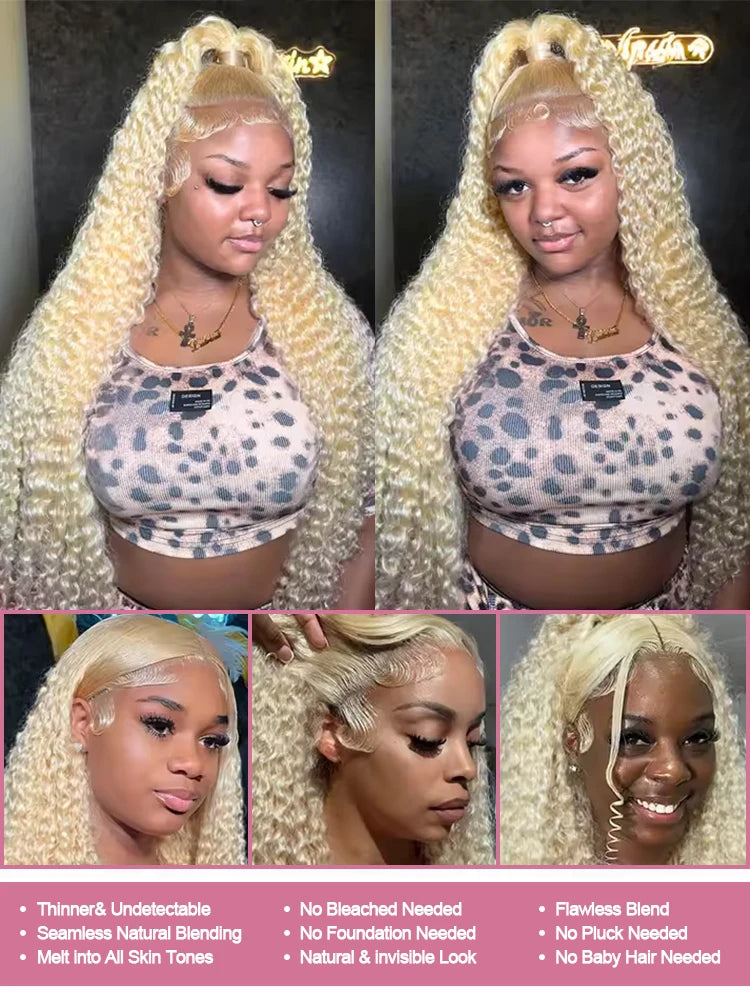 300% 613 Curly 13x6 HD Lace Frontal Wigs 40 42 Inch Loose Deep Wave Human Hair Honey Blonde Water Wave Lace Front Wigs For Women