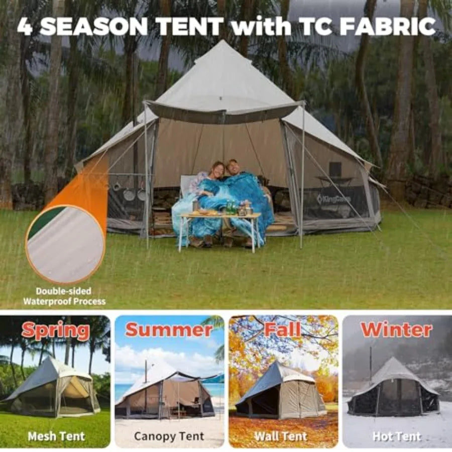Canvas Bell Yurt Tents 4 Seasons Large Waterproof and Windproof Luxury Glamping Tent w/Stove Jack for Family Outdoor Camping Hu