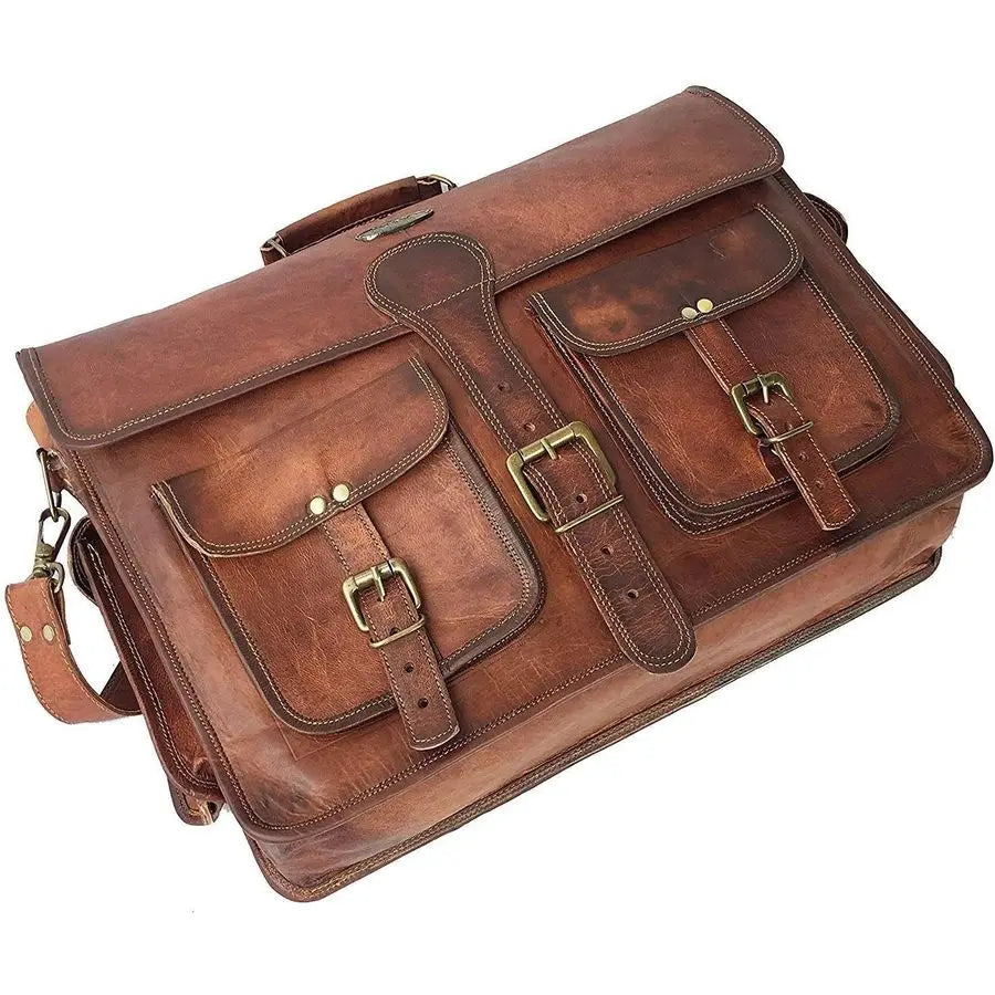 Leather Messenger Bag for Men, 18 Inch Laptop Crossbody, Handmade Leather Shoulder Satchel Bag for Men, Full Grain Business Brie