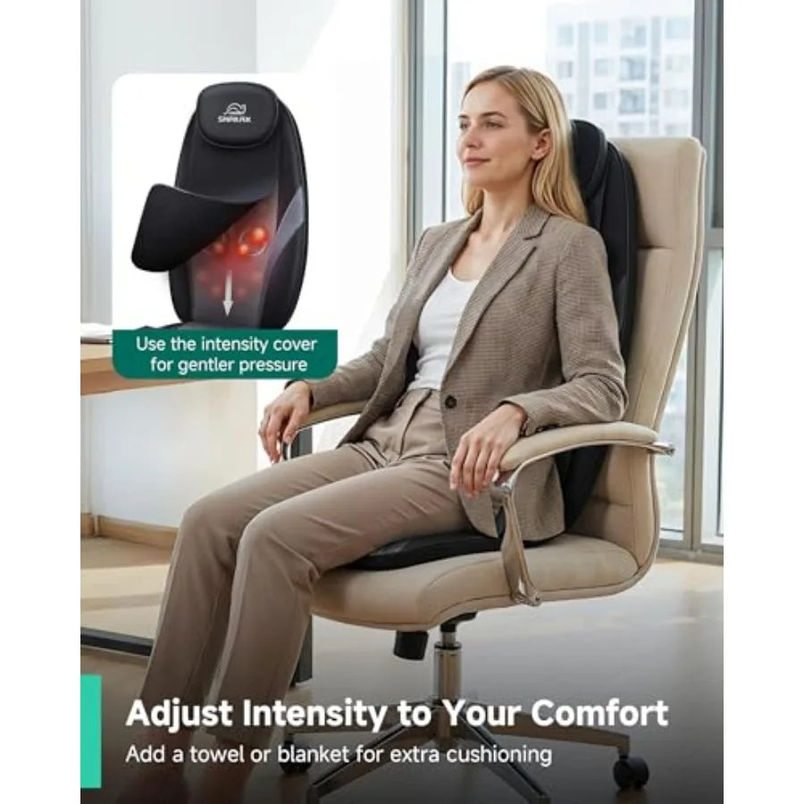 Snailax Shiatsu Back Massager with Heat for Pain Relief Deep Tissue Massage Pad in Black for Office and Home Use